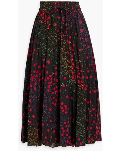 RED Valentino Pleated Floral-print Crepe Midi Skirt - Red