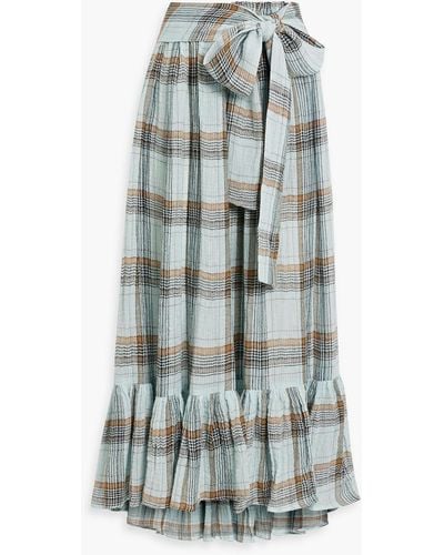 Lisa Marie Fernandez Nicole Ruffled Checked Cotton-gauze Maxi Skirt - Blue