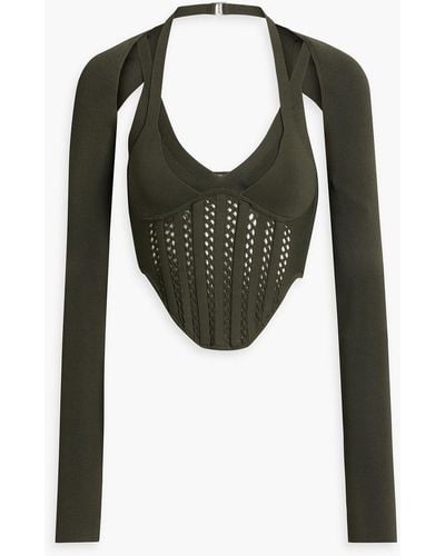 Dion Lee Convertible Cropped Pointelle-knit Bustier Top - Green