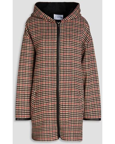 Claudie Pierlot Oversized Houndstooth Wool-blend Felt Hooded Coat - Brown