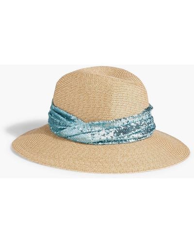 Eugenia Kim Courtney Sequined Tulle-trimmed Faux Straw Fedora - Blue