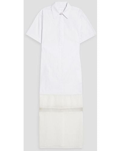 Helmut Lang Cotton-blend Poplin, Chiffon And Crepon Midi Shirt Dress - White