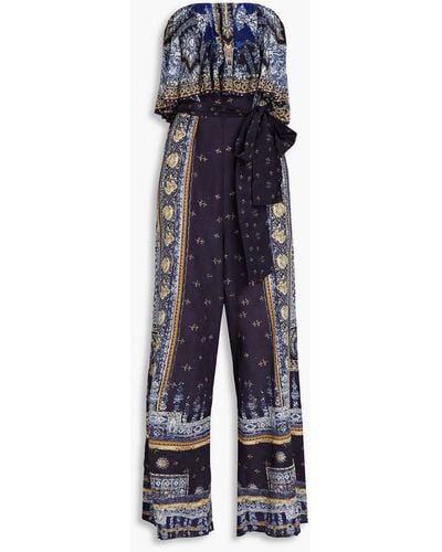 Camilla Strapless Printed Silk Crepe De Chine Wide-leg Jumpsuit - Blue