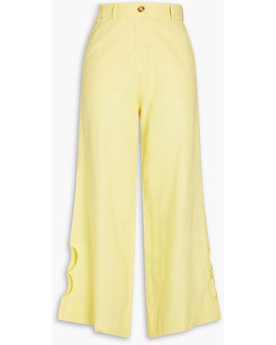 Racil Jane Cropped Cutout Linen-blend Wide-leg Trousers - Yellow