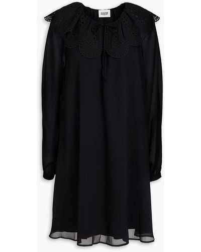 Claudie Pierlot Broderie Anglaise-trimmed Georgette Mini Dress - Black