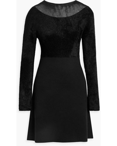 Theory Bouclé-paneled Knitted Mini Dress - Black