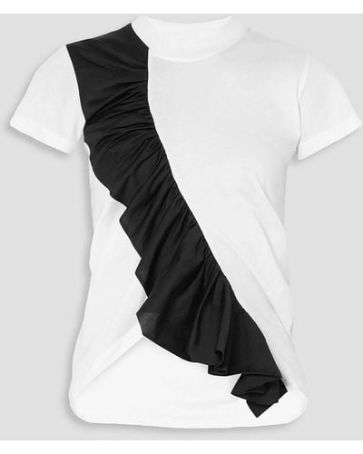 Marques'Almeida Asymmetric ruched two-tone cotton-jersey t-shirt - Schwarz
