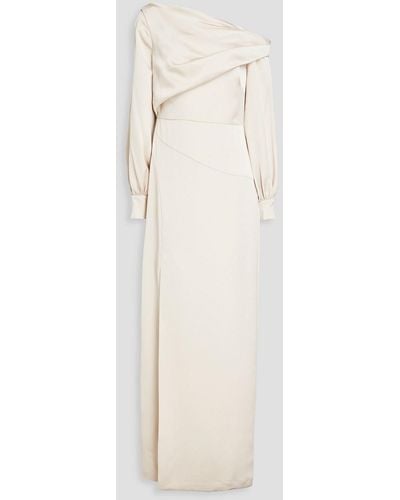 THEIA One-shoulder Draped Satin-crepe Gown - Natural