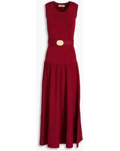 Nicholas Madison Belted Ribbed-knit Midi Dress - Red