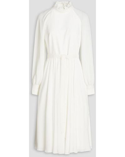 Mikael Aghal Gathered Crepe De Chine Midi Dress - White