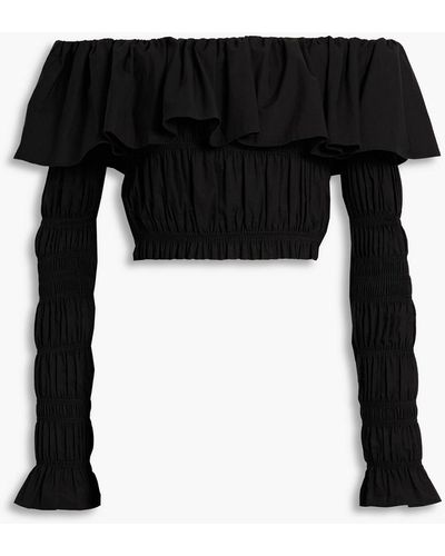 Caroline Constas Lydia Off-the-shoulder Cropped Cotton-blend Poplin Top - Black