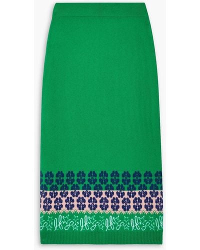 Lingua Franca Jacquard-knit Cashmere Midi Skirt - Green