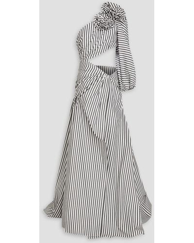 Carolina Herrera Cutout Pleated Striped Cotton-poplin Gown - Grey
