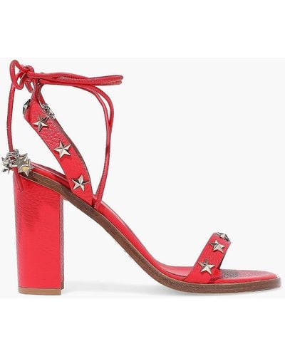 Red(V) Studded Textured-leather Sandals