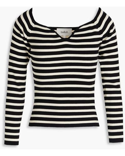 Ba&sh Striped Ribbed-knit Jumper - Black