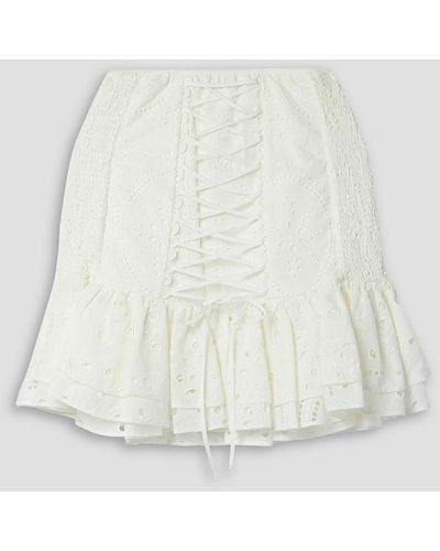 Charo Ruiz Lucrecia Ruffled Lace-up Broderie Anglaise Cotton-blend Mini Skirt - White