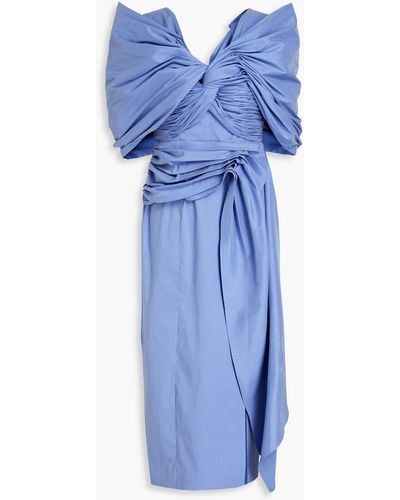 Rachel Gilbert Riccardo Ruched Shantung Midi Dress - Blue