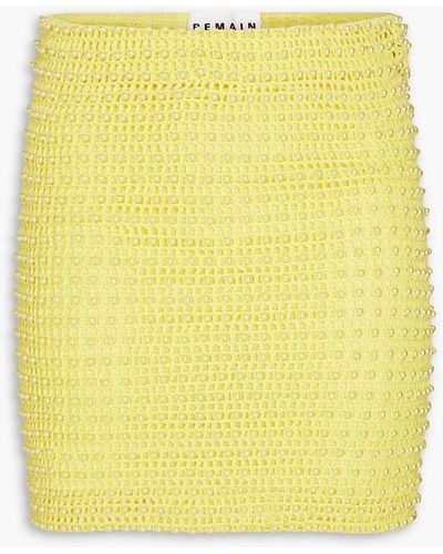 REMAIN Birger Christensen Bead-embellished Open-knit Cotton Mini Pencil Skirt - Yellow