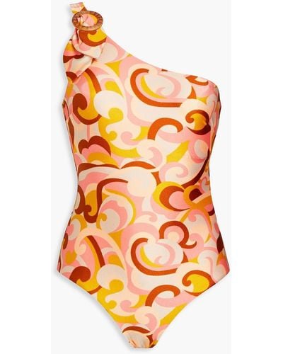 Zimmermann One-shoulder Buckled Printed Swimsuit - Orange