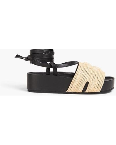 Tory Burch Raffia And Leather Platform Sandals - Black