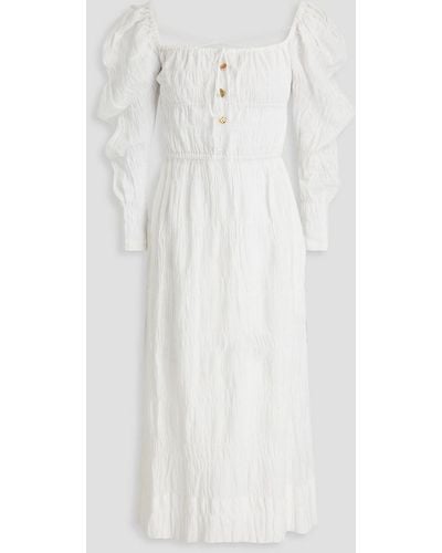 Rejina Pyo Midikleid aus jacquard aus einer baumwollmischung in knitteroptik mit schleife - Weiß