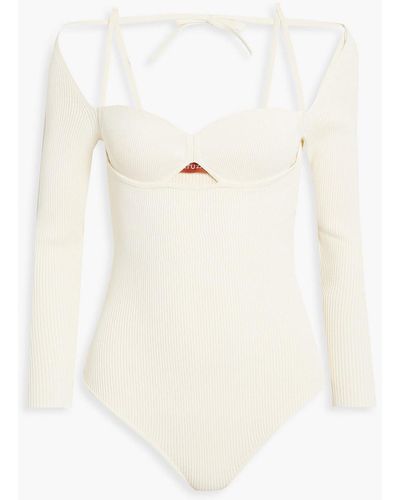 Altuzarra Cold-shoulder Cutout Ribbed-knit Bodysuit - White
