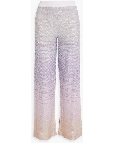Missoni Sequin-embellished Striped Crochet-knit Wide-leg Pants - Purple
