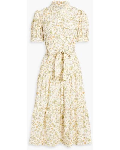 10 Crosby Derek Lam Buffy Tiered Floral-print Cotton-blend Poplin Midi Shirt Dress - Natural