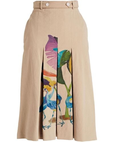 Stella Jean Pleated Printed Cotton-blend Twill Midi Skirt - Natural