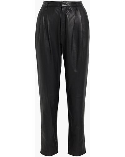 RED Valentino Pleated Leather Tapered Pants - Black
