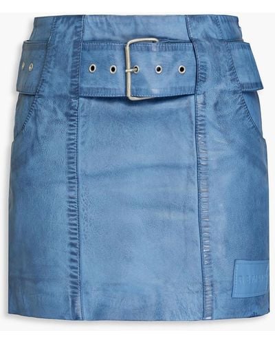 REMAIN Birger Christensen Belted Distressed Leather Mini Skirt - Blue