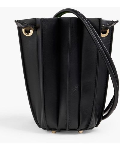 Sara Battaglia Plissé Mini Xs Leather Bucket Bag - Black