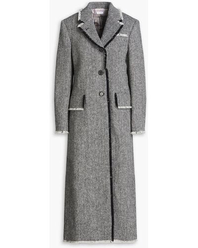 Thom Browne Frayed Herringbone Brushed Wool Coat - Grey