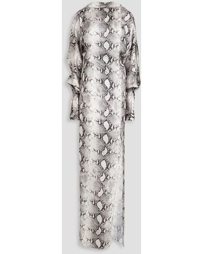 16Arlington Snake-print Satin Gown - White