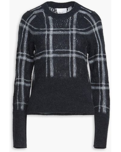 3.1 Phillip Lim Distressed Checked Alpaca-blend Sweater - Black