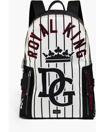 Dolce & Gabbana Bedruckter rucksack aus shell mit lederbesatz - Weiß