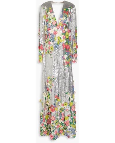 Elie Saab Open-back Floral-appliquéd Tulle Gown - White