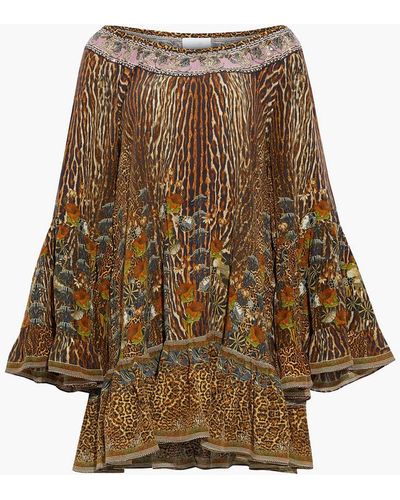 Camilla Ruffled Leopard-print Silk Crepe De Chine Mini Dress - Brown