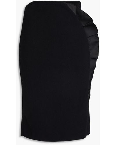 Emporio Armani Ruffled Satin-trimmed Knitted Pencil Skirt - Black