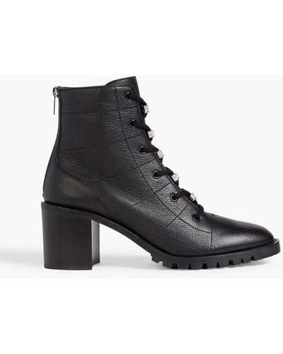 Jimmy Choo Bren 65 Crystal-embellished Pebbled-leather Combat Boots - Black