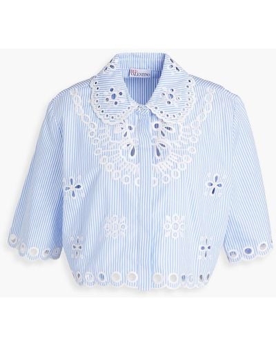 RED Valentino Cropped Striped Broderie Anglaise Cotton Shirt - Blue
