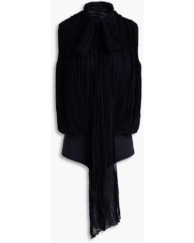 Halston Carly Pleated Crepe Bodysuit - Black