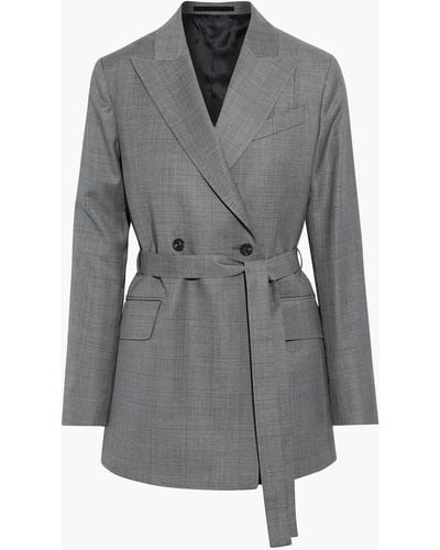 Paul Smith Double-breasted Belted Checked Wool Blazer - Grey