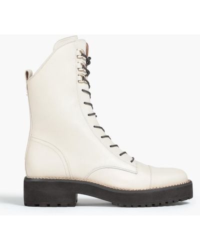 Sam Edelman Lenley Chain-trimmed Leather Combat Boots - White
