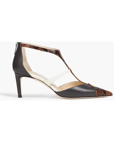 Jimmy Choo Saoni 65 Smooth And Snake-effect Leather Court Shoes - Grey