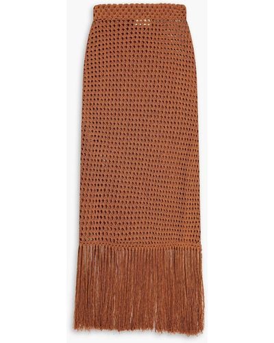 Nicholas Helen Fringed Crocheted Cotton-blend Midi Skirt - Brown