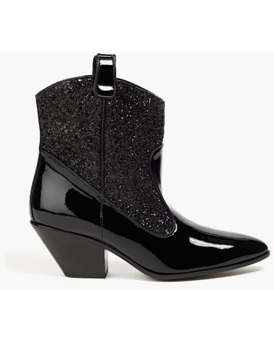Giuseppe Zanotti Elna Glittered Patent-leather Cowboy Boots - Black
