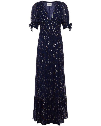 Antik Batik Adalie Tie-detailed Metallic Fil Coupé Georgette Maxi Dress - Blue