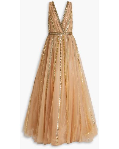 Zuhair Murad Flared Embellished Tulle Gown - Natural