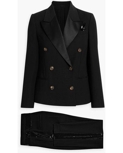 Brunello Cucinelli Double-breasted Sequin-embellished Twill Suit - Black